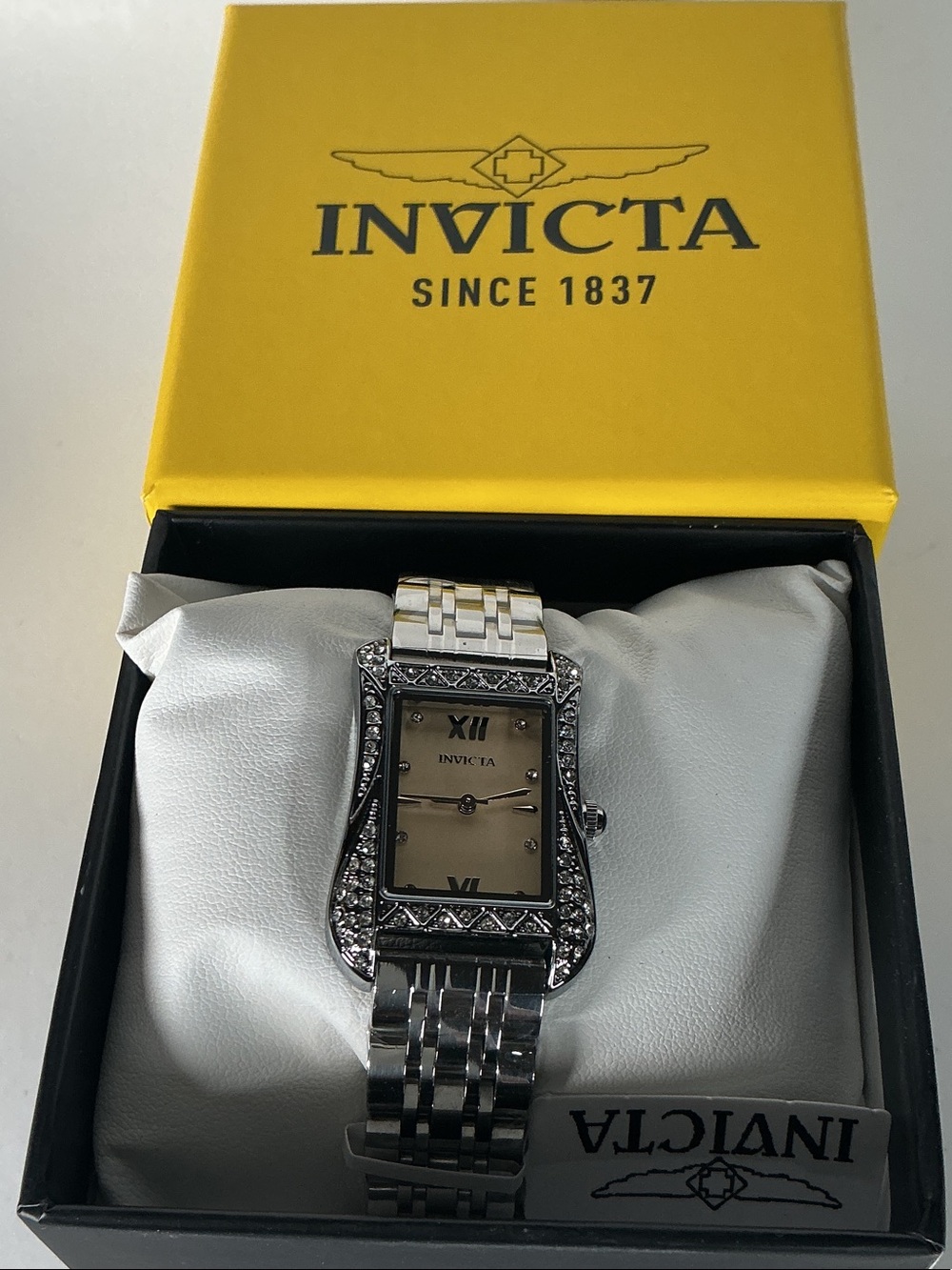 Invicta Silver-Tone Crystal Accent Bracelet Watch - Silver Champagne Dial 69279